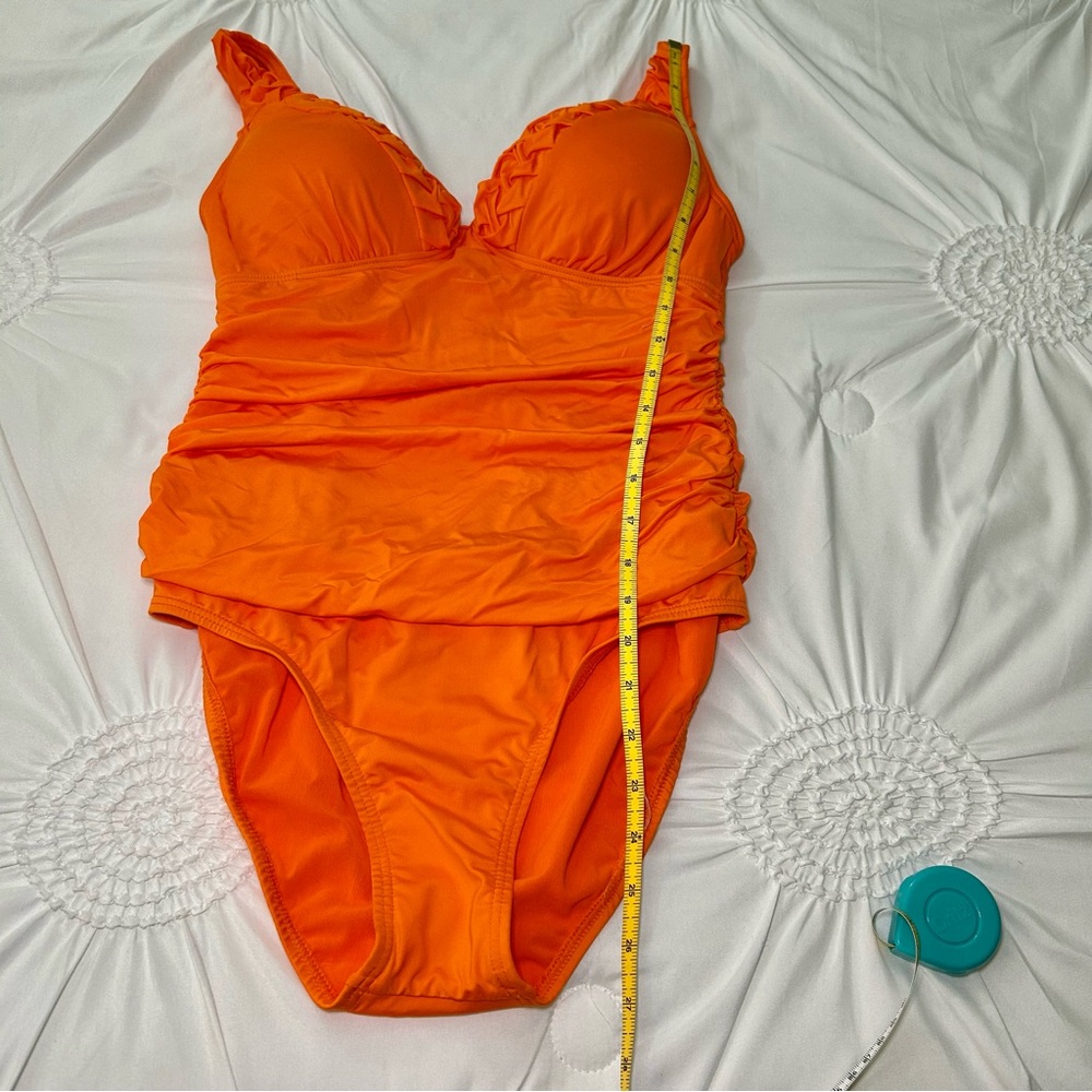 NWT Jantzen Orange V-Neck Ruch Mid Section Lightly Padded Cups One Piece Sz 10 - Picture 7 of 15